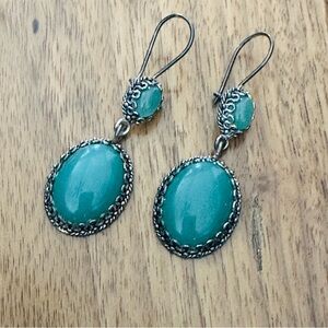 Vintage Earrings DGS Green Aventurine Sterling Silver Made in Turkey